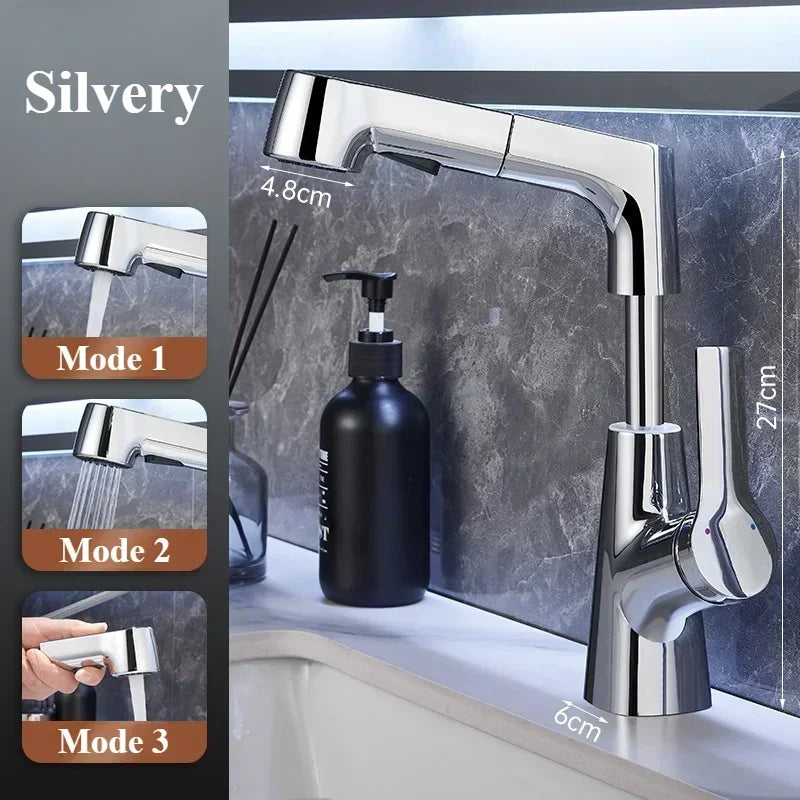 Bathroom Sink Faucet Lift Up Down Stream Sprayer Hot Cold Water Sink Mixer Wash Tap For Bathroom 360° Degree Rotation Tap