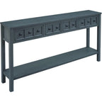 Merax Long Farmhouse Entryway Table with Storage Drawers and Bottom Shelf, Sofa Console Table for Living Room Hallway, Navy Blue