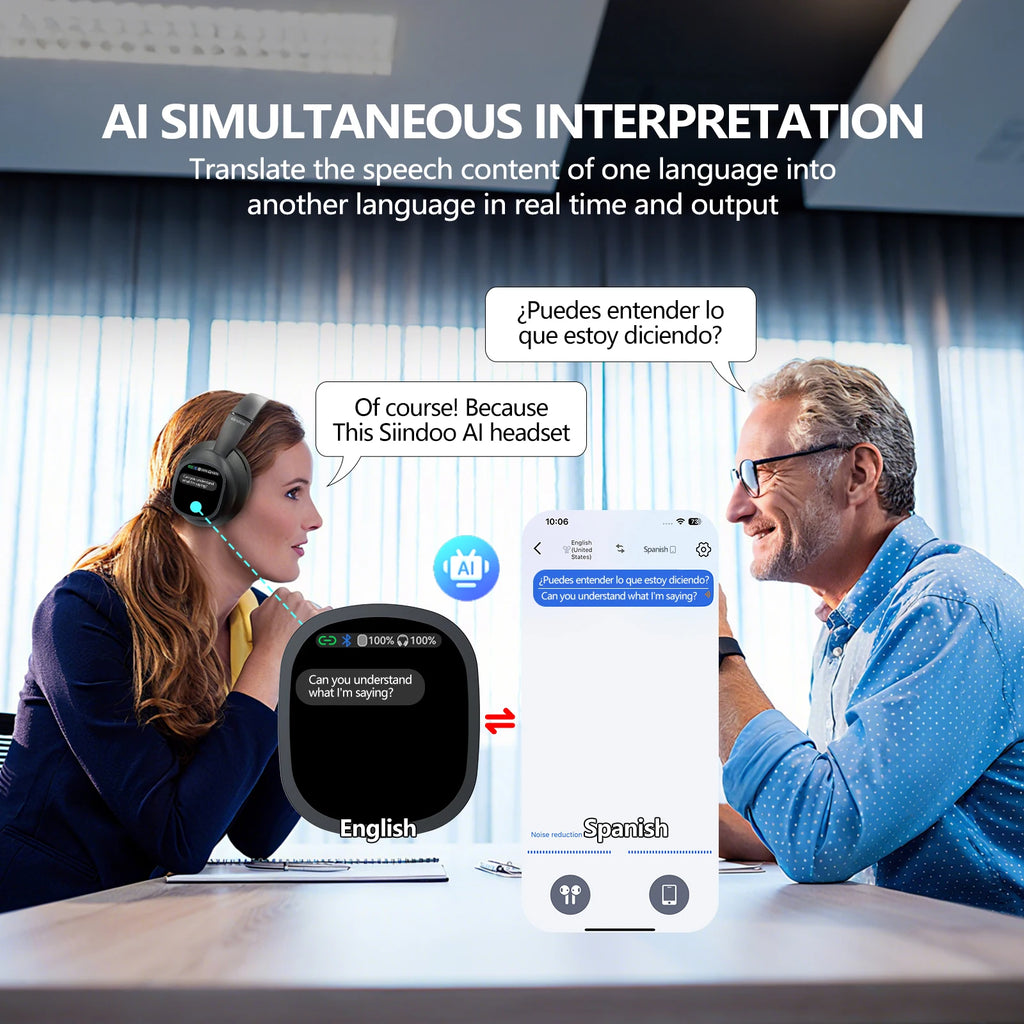 Siindoo JH-822Plus Wireless Headphone with Detachable Full Color Touch Screen BT5.4 Translation Function AI Assistant Smart Chat