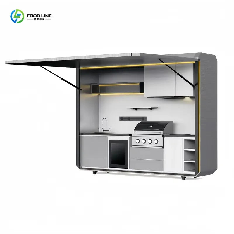 Customized New Design Stainless Steel Outdoor Kitchen Cabinets Modern Kitchen With Stove Bbq Grill Set