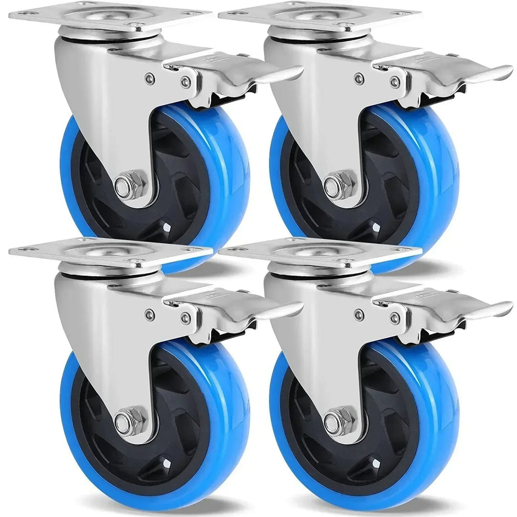 Fixkit 4x 100mm Swivel Castors with Brake Transport Castors Heavy Duty Castors 150kg Per Castor Polyurethane Furniture Wheel