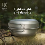 KEITH Compact Titanium Camping Cookware Set 3-Piece Nesting Pot with Folding Handle & Carry Bag, Lightweight Portable