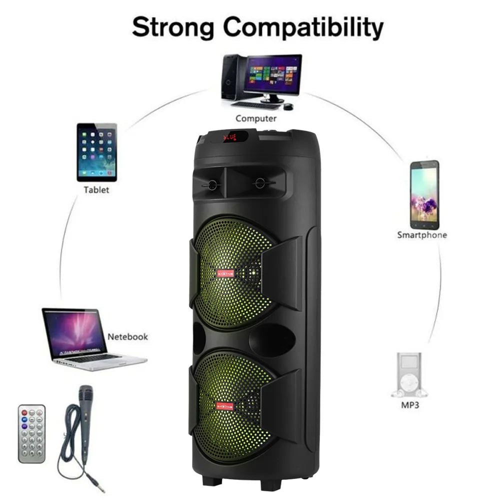9000W Portable Bluetooth Party Speaker Karaoke Heavy Bass Rechargeable Sound System Dual 12 Inche Subwoofer Led Light with Mic