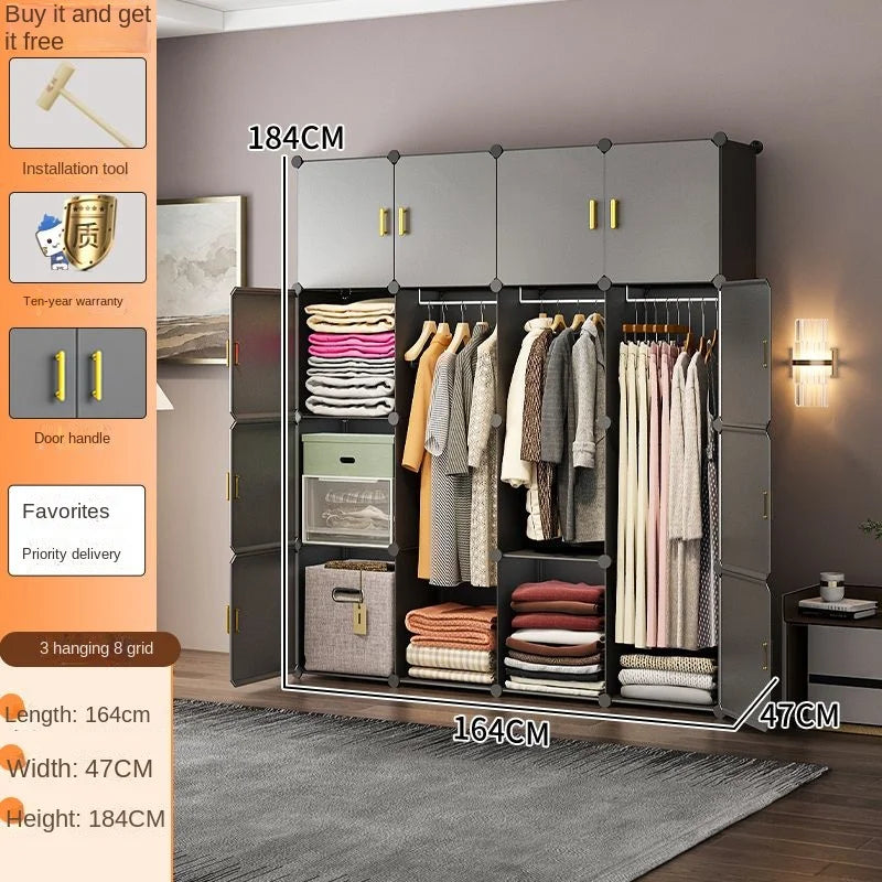 New Simple Wardrobe Clothes Assembly Plastic Collapsible Sturdy Dustproof Cabinets Dressers Cube Storage Locke Closet Furniture