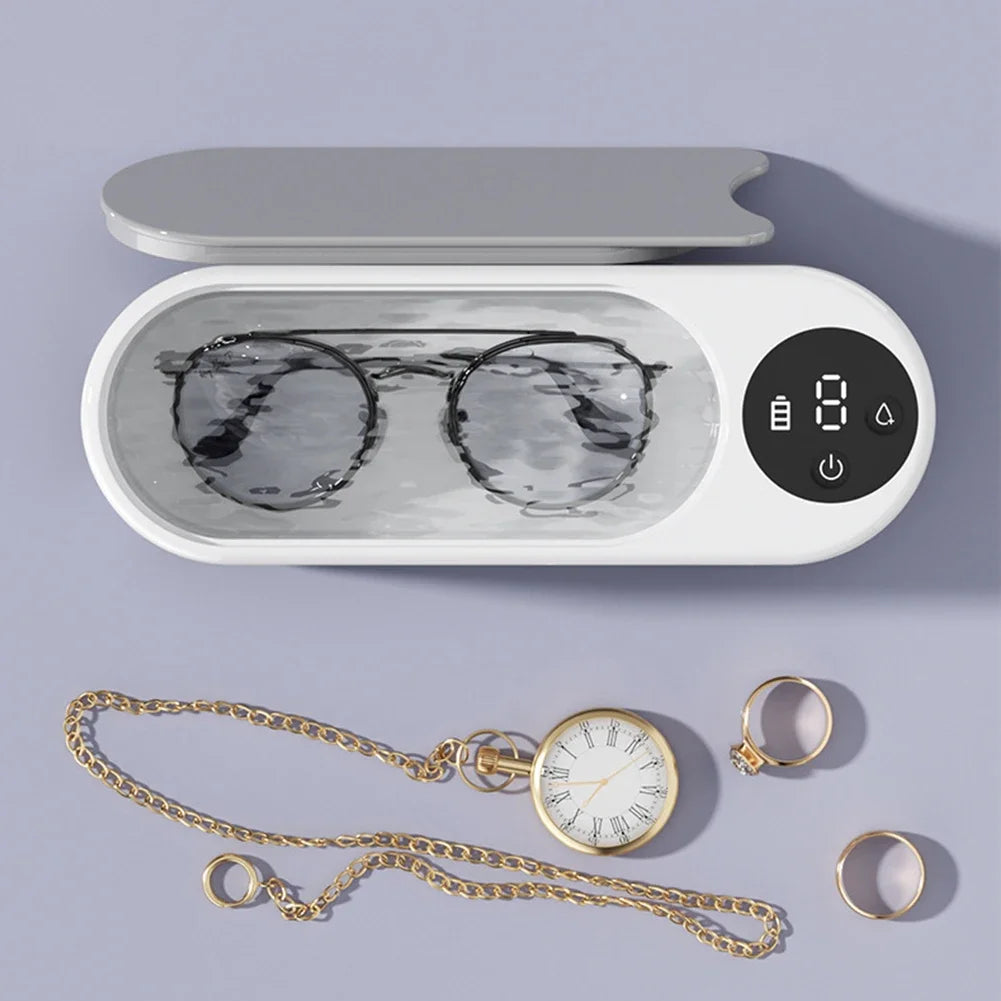 Ultrasonic Jewelry Cleaner Machine Portable Glasses Cleaner Eyeglass Washing Tool USB Rechargeable for Retainer Eyeglass Watches