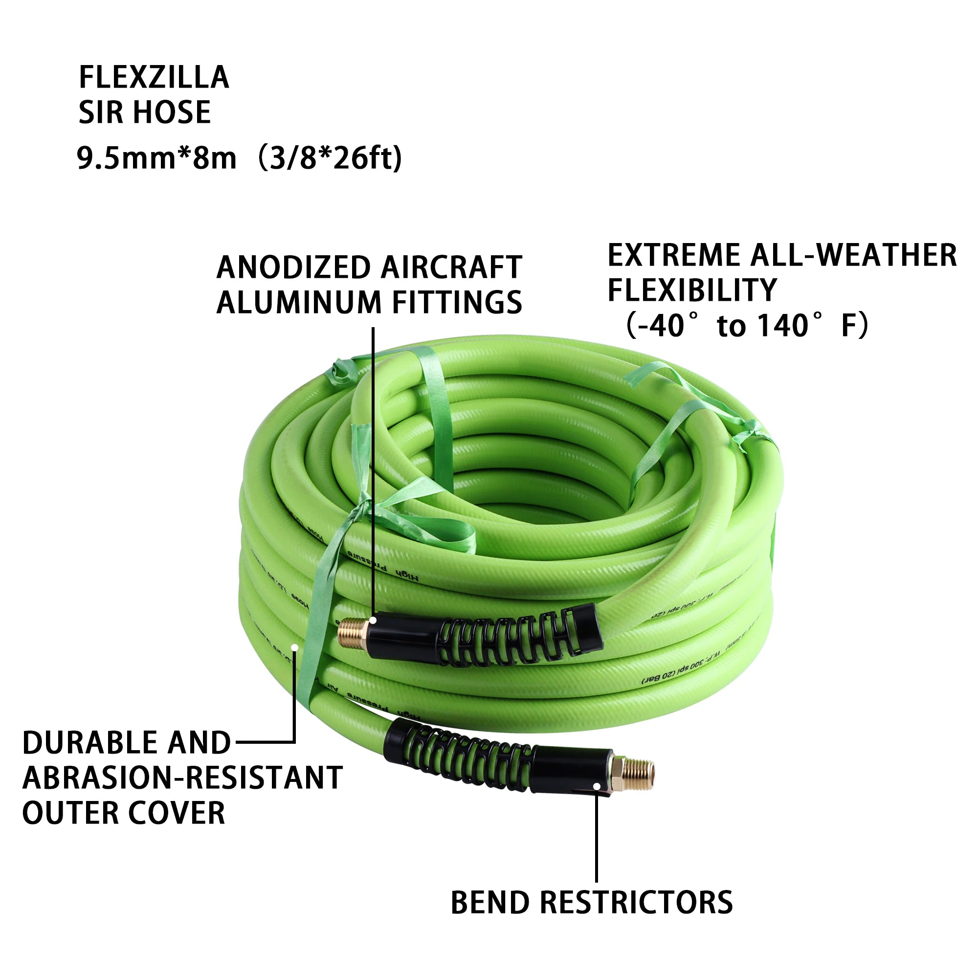Air Hose 3/8" Heavy Duty Lightweight Kink Resistant Flexible Compressor Tough Pro Air Hose Working Pressure 300 PSI