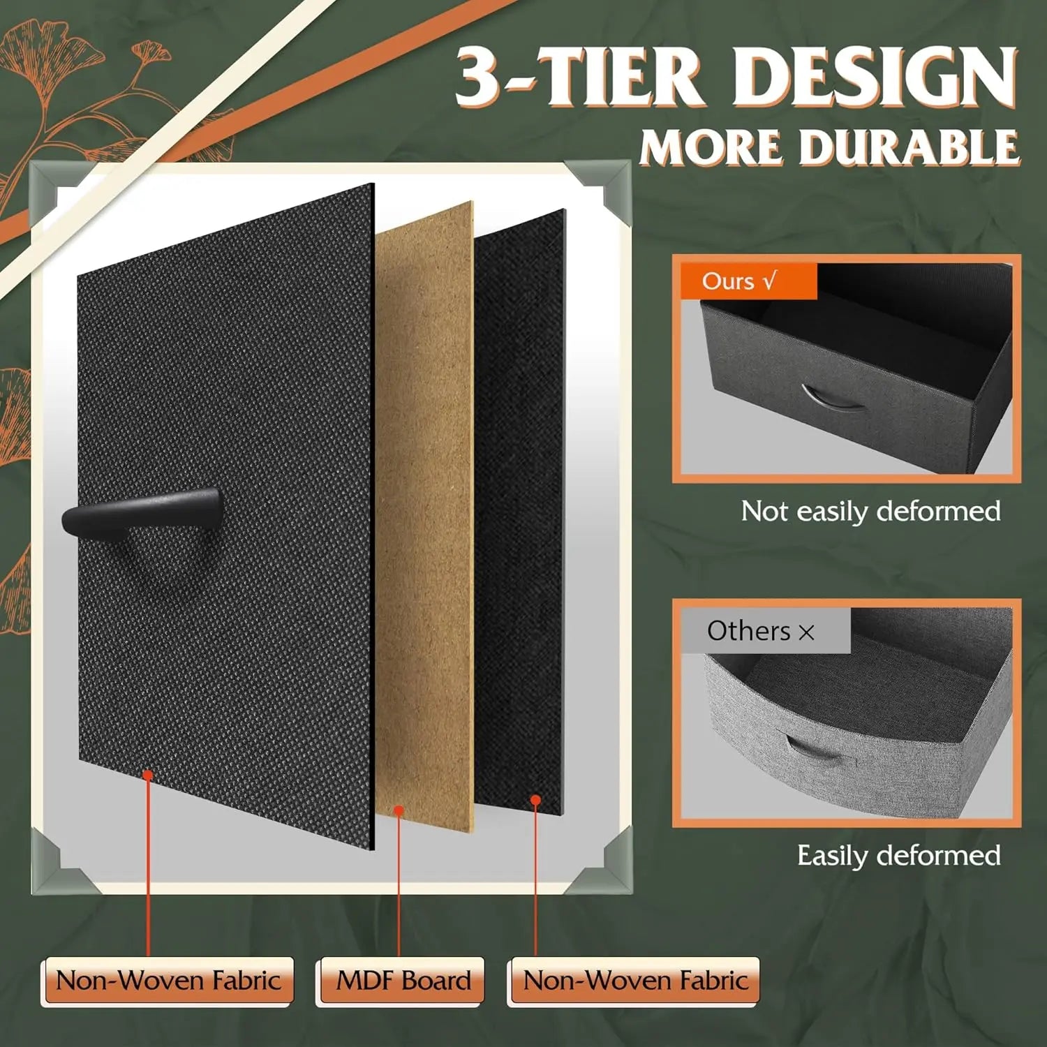 Tall Black Dresser for Bedroom Furniture, Fabric Dressers Storage Tower with 15 Deep Drawers,  Wooden Top