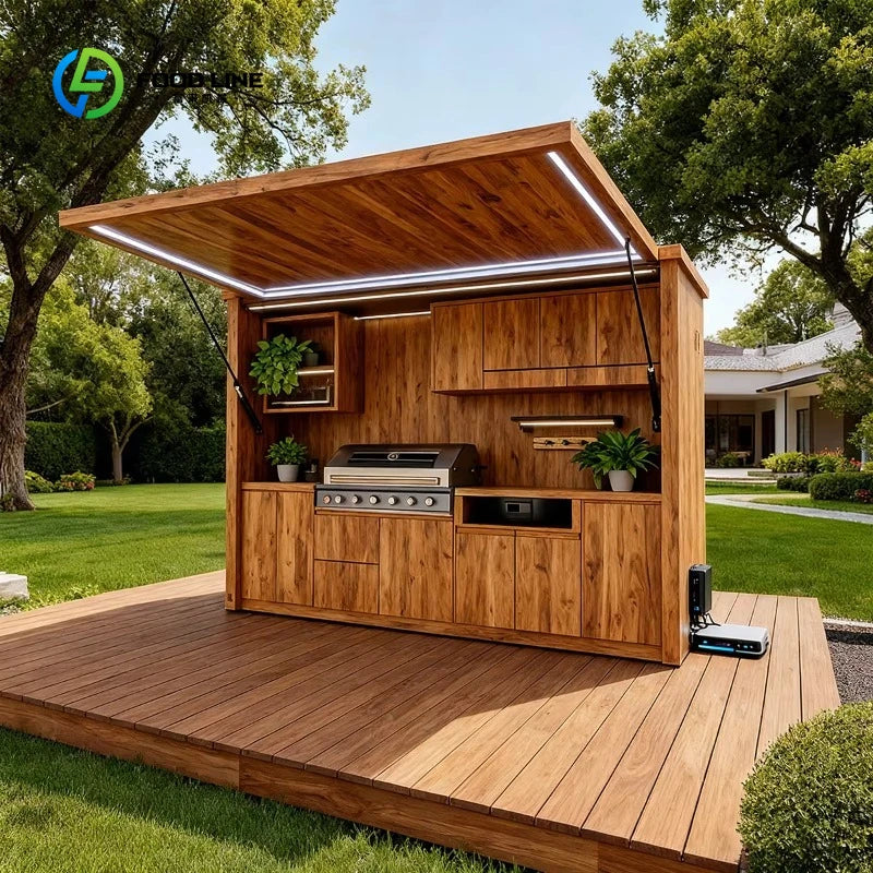 Customized Luxury 304 Stainless Steel Modular Outdoor Kitchen Cabinet Set Sink All-In-One Dining Garden BBQ Grill Patio Cupboard