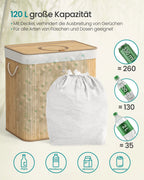 SONGMICS returnable bottle collection container, 120 L returnable bottle container, bamboo, bottles collector empties, recycling container