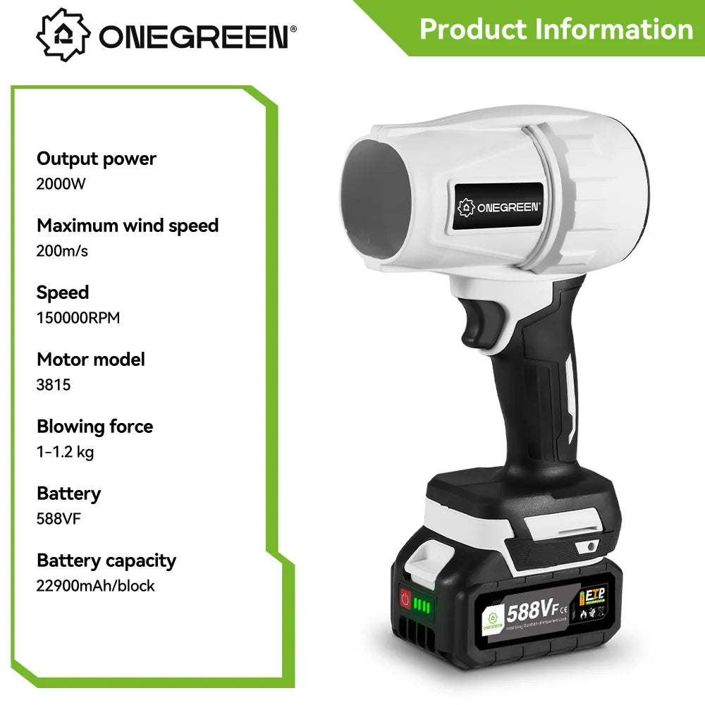 ONEVAN 2000W Brushless Cordless Electric Turbo Blowers 15000RPM Handheld Snow Dust Air Blowing Power Tool For Makita Battery Pin