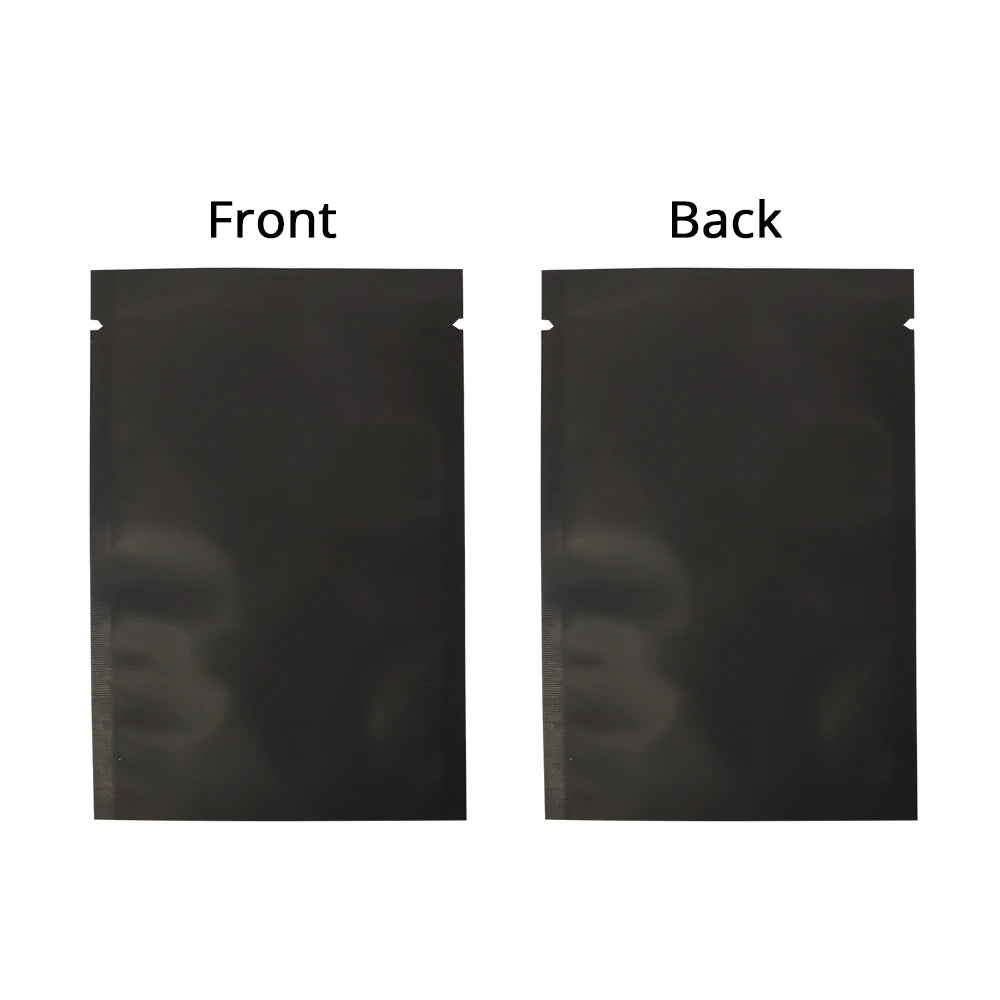 Multi Size Smell Proof Storage Bags Matte Black Open Top Tear Notch Pouches Vacuum Heat Sealing Aluminum Foil Mylar Package Bags