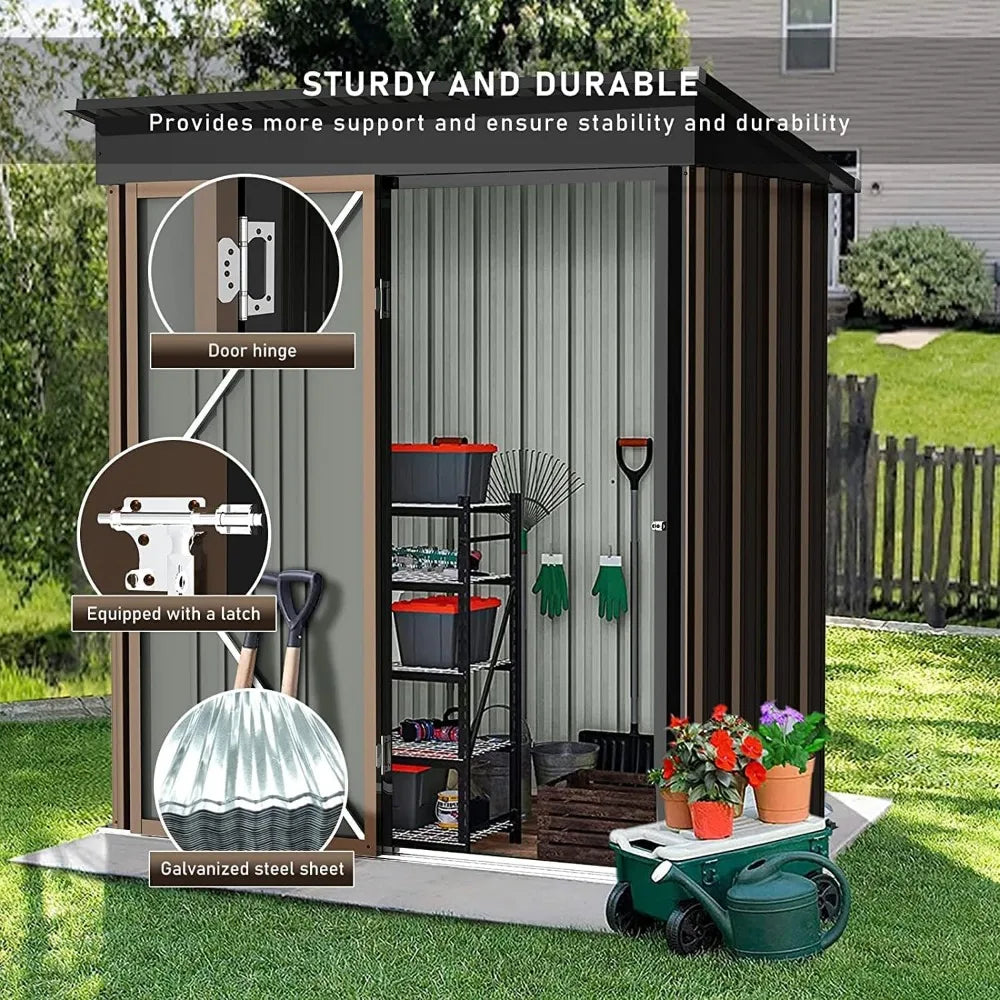 Outdoor Storage Shed with Floor,Tool Garden Metal Sheds with Lockable Door,Outside Waterproof Galvanized Steel Storage House