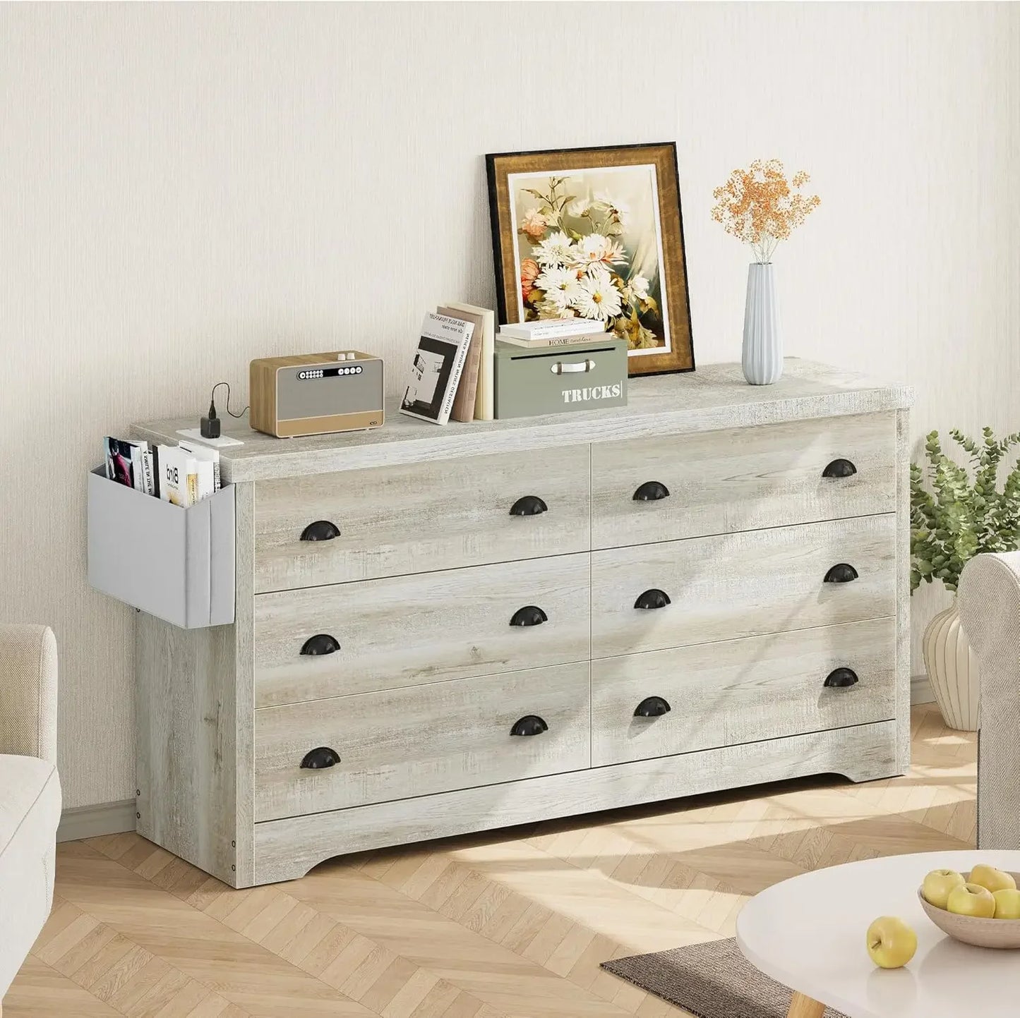 Dresser for Bedroom with Charging Station, TV Stand Storage Chest of Drawers for Living Room Hallway Entryway,