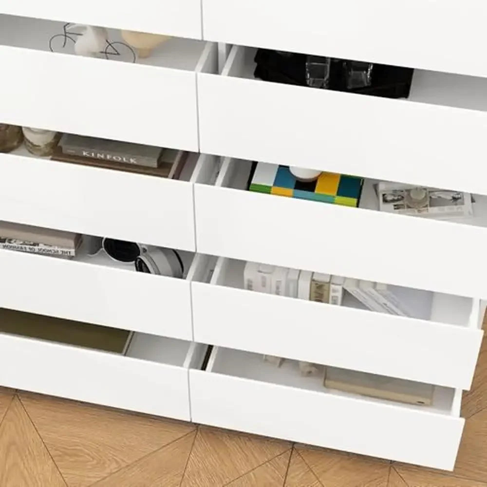 15 Drawer Modern White Dresser 70.9" Chest of Drawers Hidden Handle Design Ample Storage Space Sturdy MDF Construction Smooth