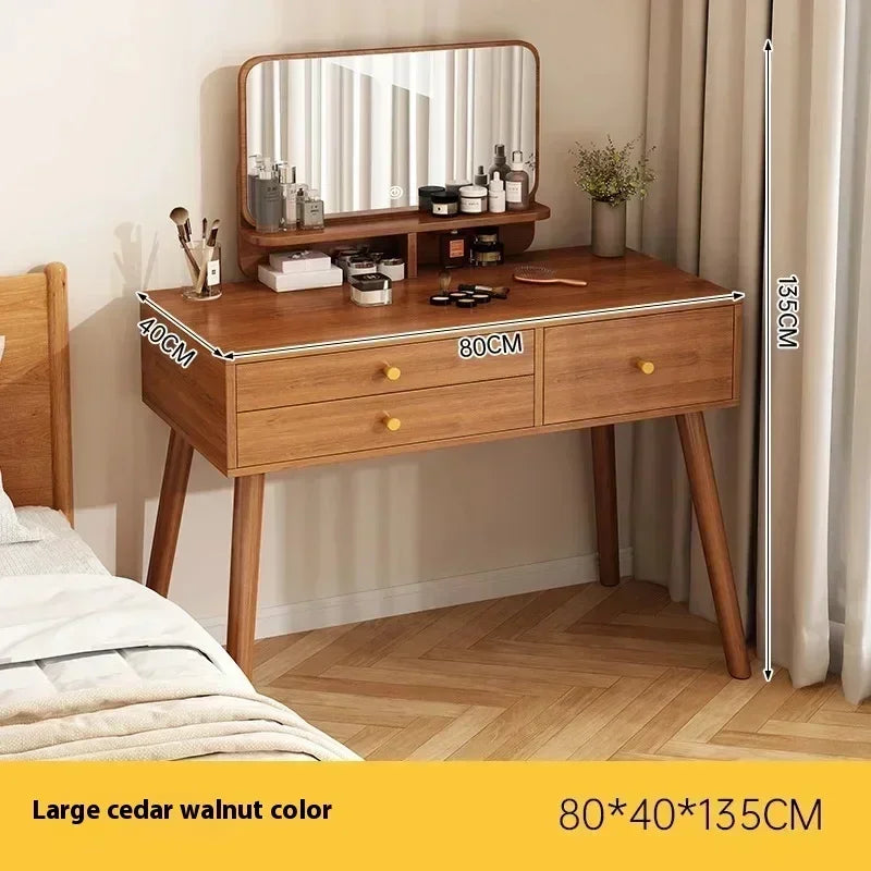 Minimalist Retro Dressers for Bedroom Walnut Color Dressing Tables with Mirror Chair Makeup Dresser Vanity Bedroom Furniture2025