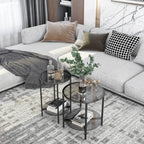 LUVODI Round Tempered Glass Coffee Table Living Room Sofa End Table with 2-tier Storage for Home, Office