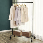 SONGMICS Heavy Duty Metal Clothes Rack on Wheels, Holds 90 kg, Industrial Design, Coat Stand with 1 Clothes Rail and Shelf
