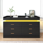 6 Drawer Dresser with LED Light and Charging Station, Modern Chest of Drawers for Closet, Wide Drawer Organizer Cabinet