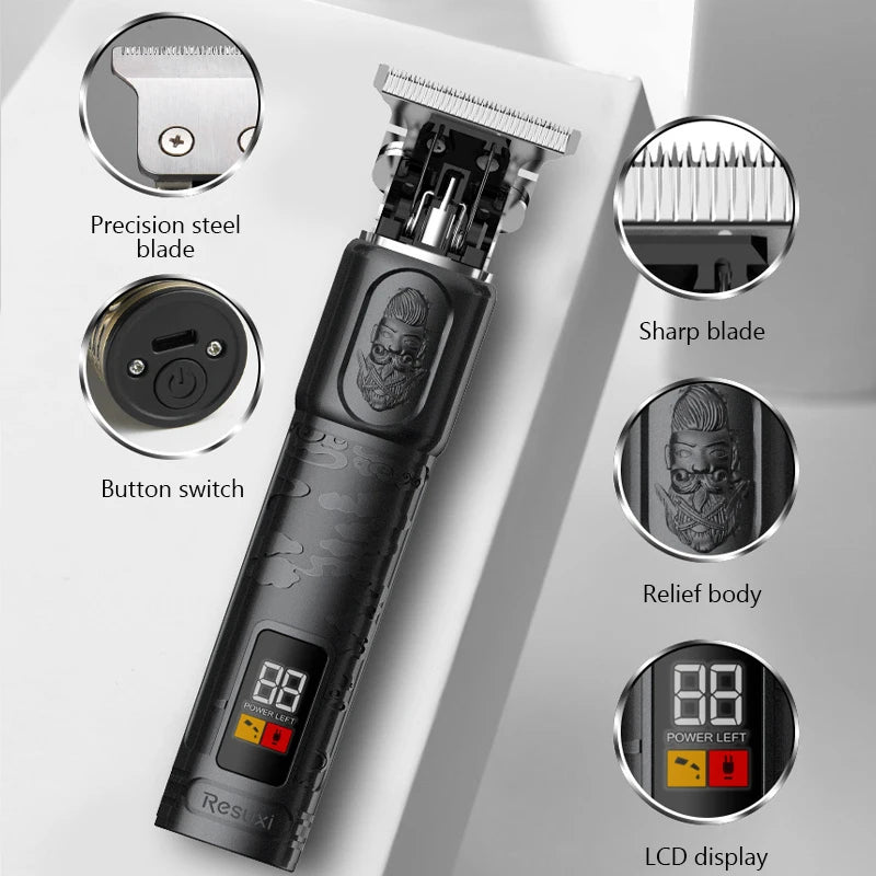 T9 LCD Electric Hairdresser Oil Shaving Head Electric Pusher Carving Electric Pusher Clipper Hair Precision Trimmer for Men Care