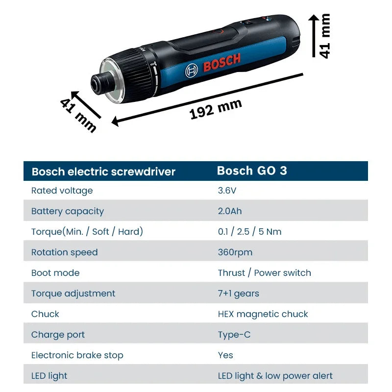BOSCH Go 3 Electric Screwdriver Bosch GO Professional Smart Screwdriver Rechargeable Hand Drill Multi-Function Power Tool