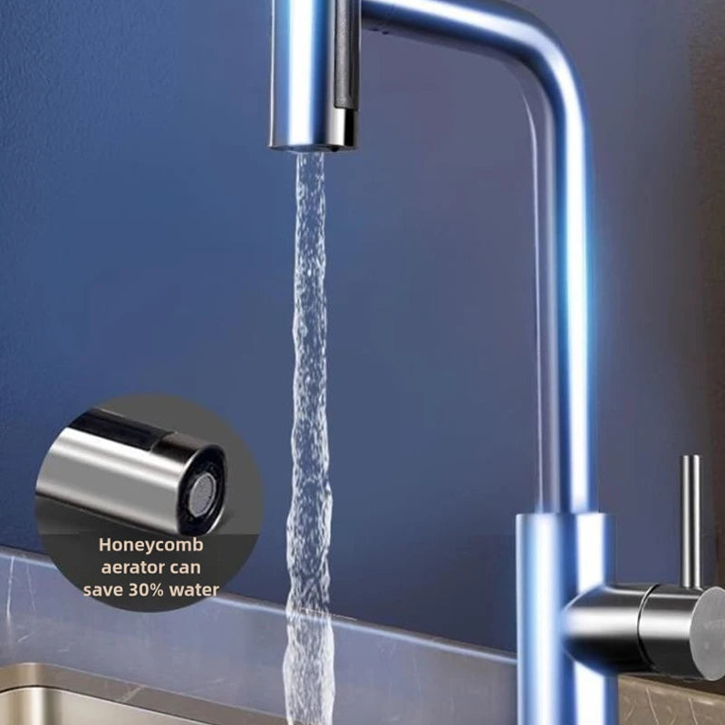 304 Stainless Steel Kitchen Faucet 4 Mode Kitchen Faucet 360°Rotating Waterfall Flow Spray Head Hot And Cold Water Faucet
