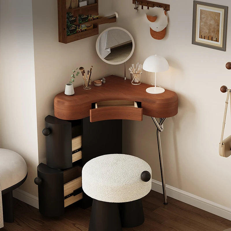 Portable Wood Vanity Tables Black Stool Small Chair Drawers Makeup Dressers Bedroom Girl Mirror Corner Coiffeuse Furniture Home
