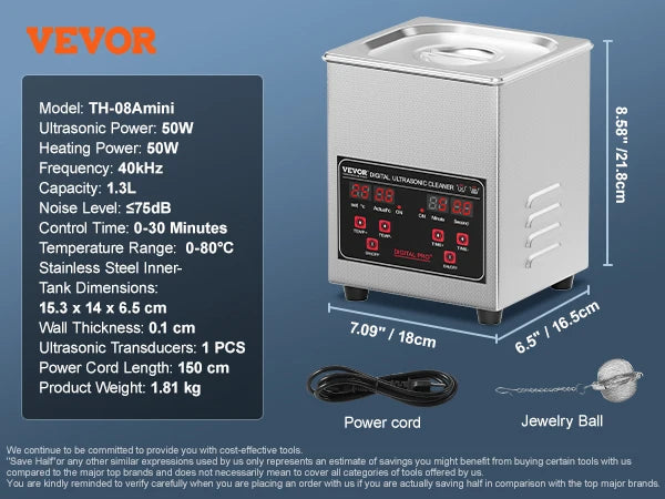 VEVOR 2L 3L 6L 10L 22L 30L Ultrasonic Cleaner Stainless Steel Portable Heated Cleaning Washing Machine Ultrasound Home Appliance