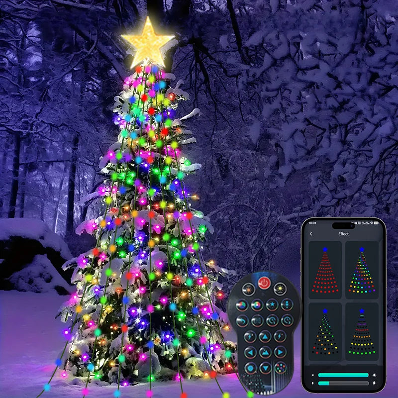 7FT 400LEDs Smart Christmas Tree Lights Fairy LED Lights with Star Topper DIY Color Changing App Remote for Christmas Tree Decor
