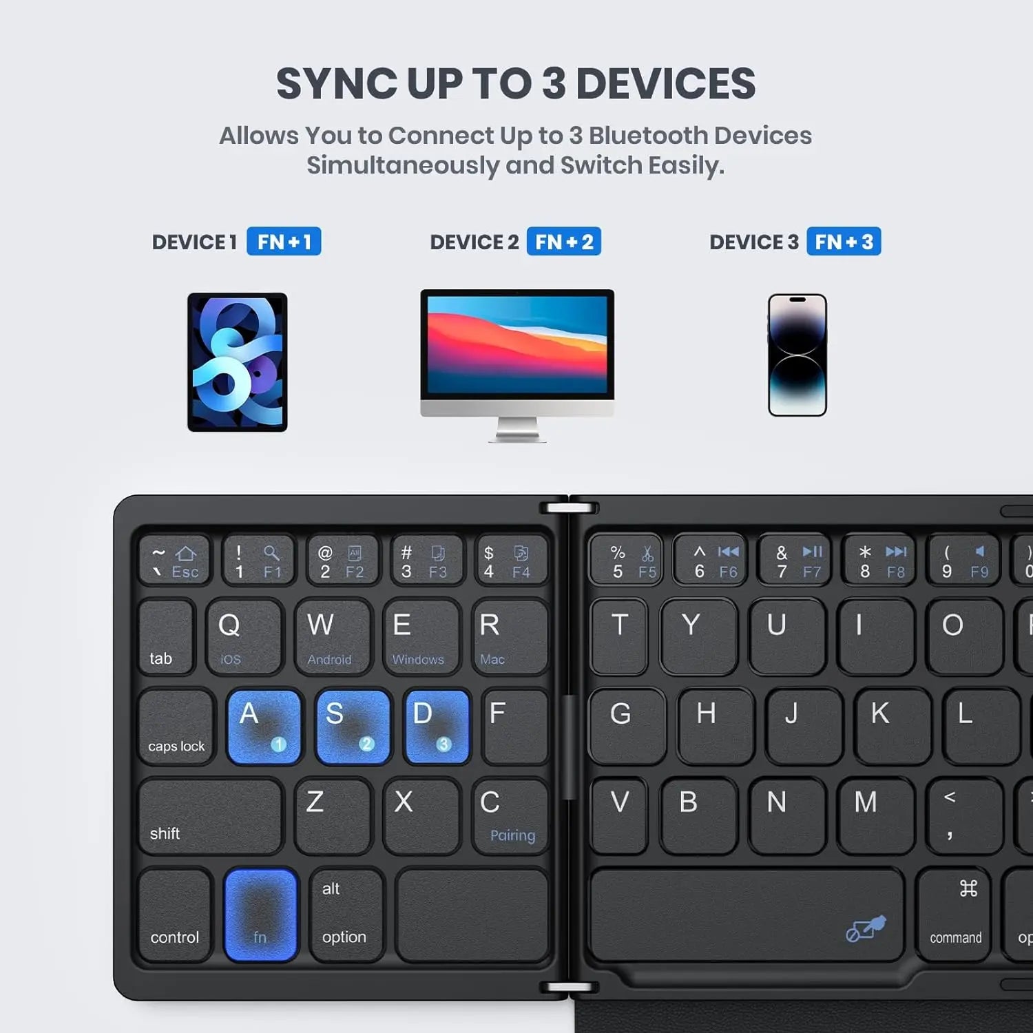 Mini Portable Folding Keyboard with Touchpad Foldable Bluetooth Keyboard Wireless Travel Keyboard for Windows/iOS/Android/PC