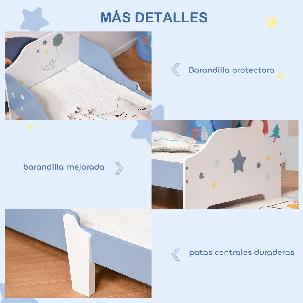 Homcom Bed for Children +3 Years 143X74X59 cm with Blue Star Print