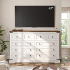 White 10-Drawer Dresser, 55'' Wide Bedroom Chest, Antique Storage Cabinet