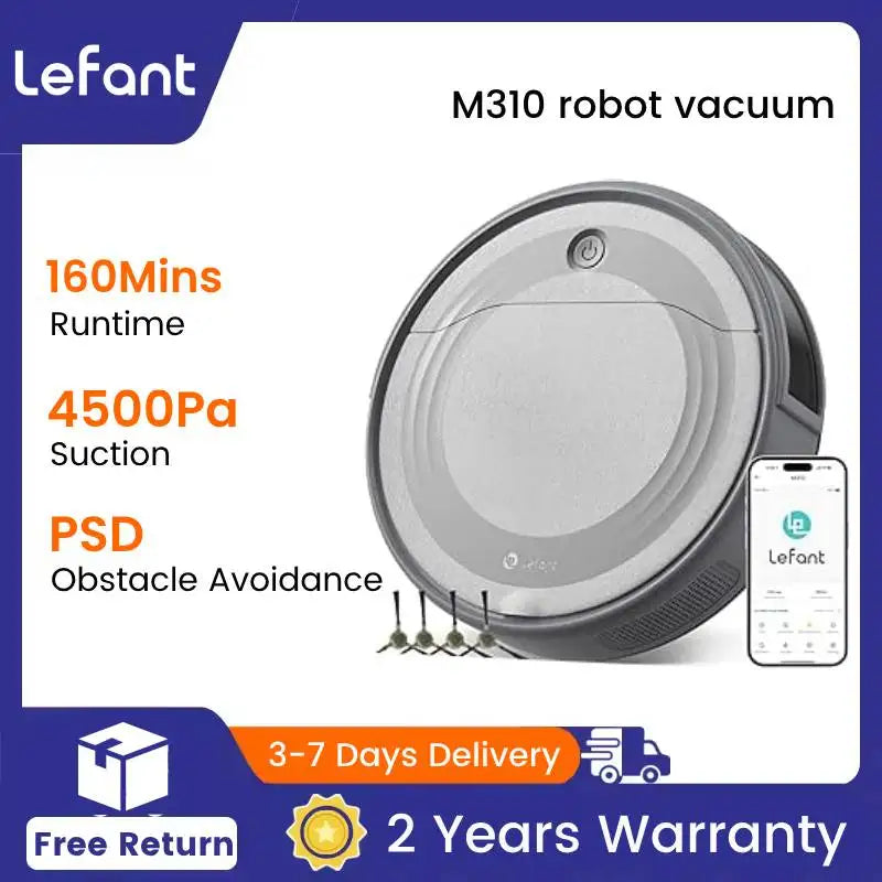 Lefant M310 Robot Vacuum Cleaner 4500PA Powerful Suction 180 Minutes,App/Alexa Control Ideal for Pet Hair and Hard Floors