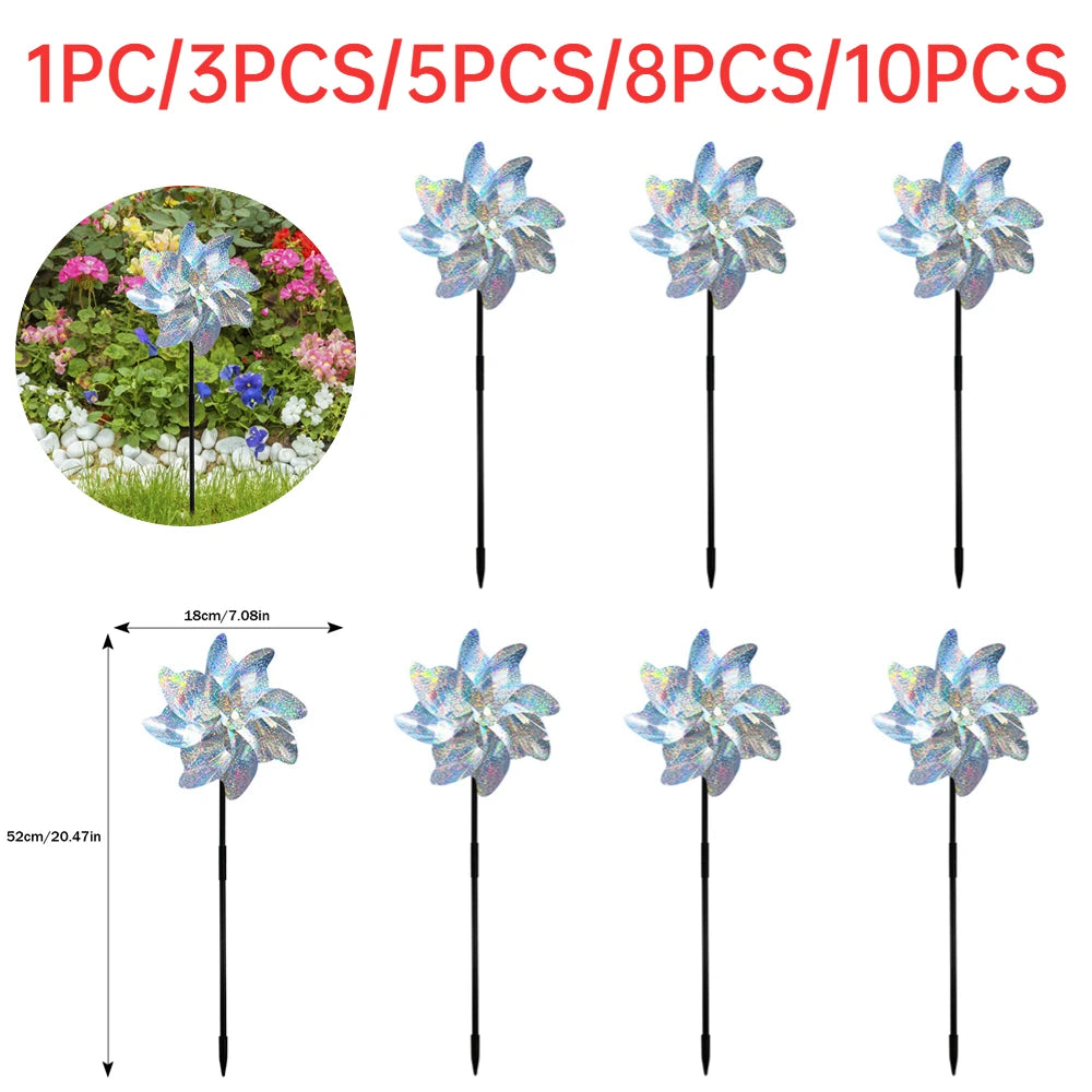 Silver Anti Bird Laser Windmill Bird Repeller Windmill Pinwheels Reflective Bird Scare Deterrent Driving Windmill Garden Decor