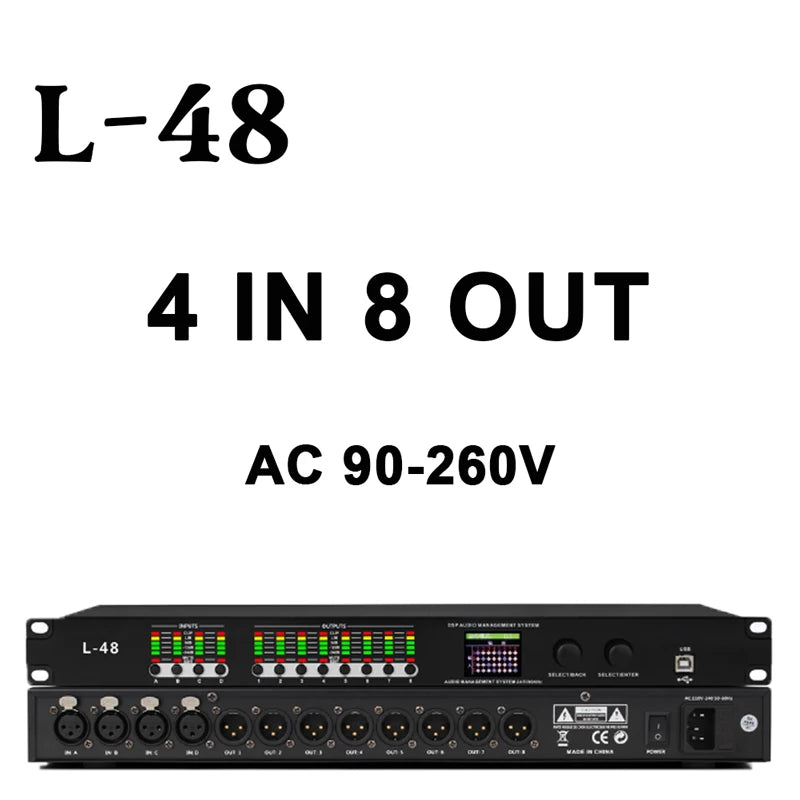 Paulkitson L-48 Professional Digital Audio Processor 4 IN 8 OUT 32-bit DSP Audio Speaker Management System Stage Performance