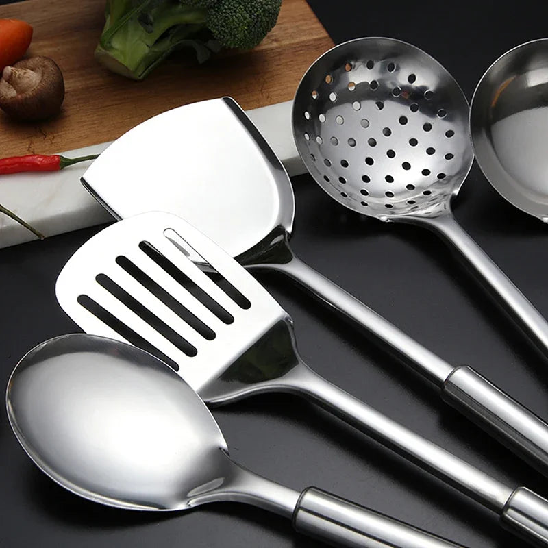 5Pcs Kitchen Cooking Utensils Set Stainless Steel Shovel Soup Spoon Spatula Utensils Dinnerware Cooking Tools Kitchen Gadgets