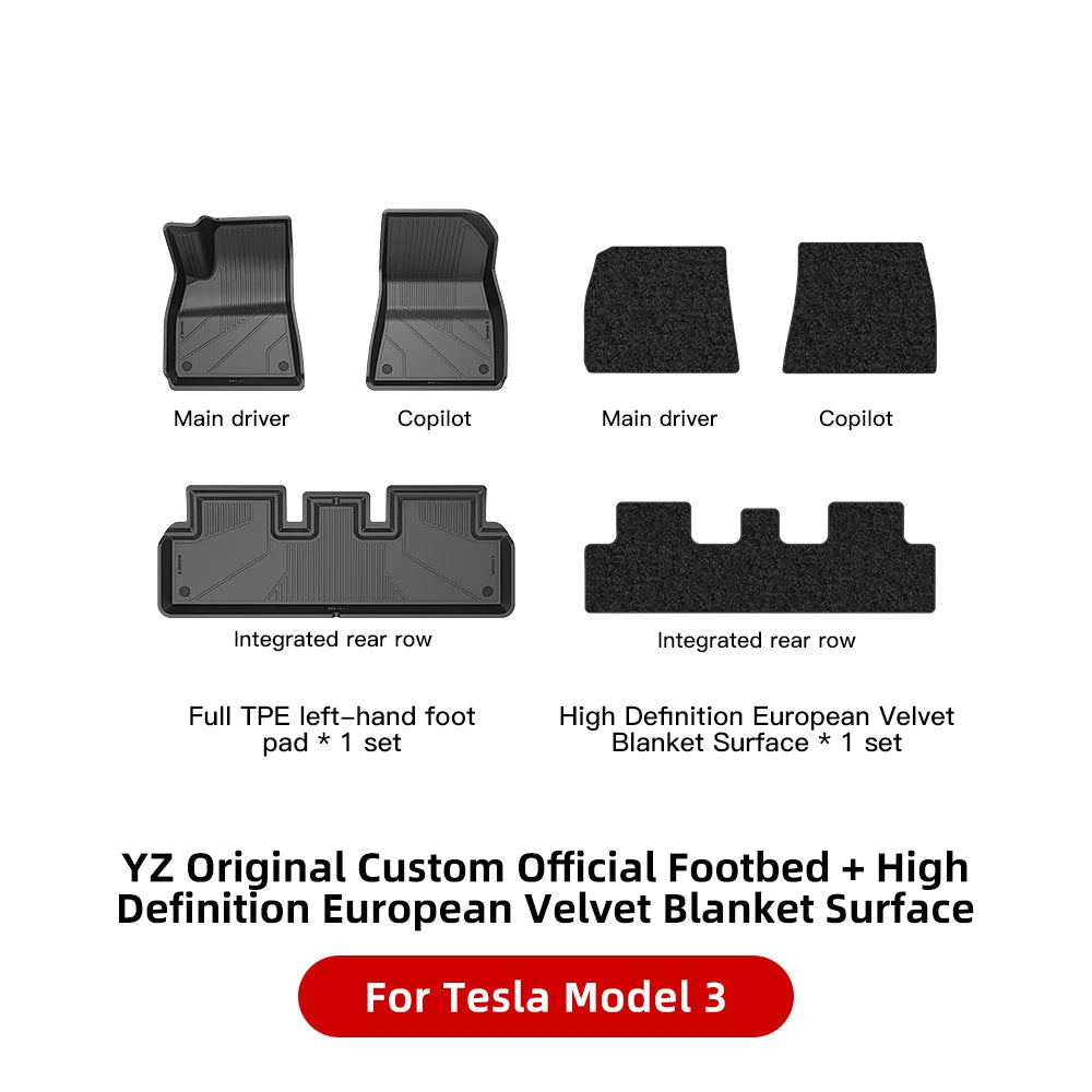 YZ For Tesla Floor Mats Model 3 Y Highland 2021-2024 Car Four Seasons Waterproof Non-slip Floor Mat TPE Special Car Accessories