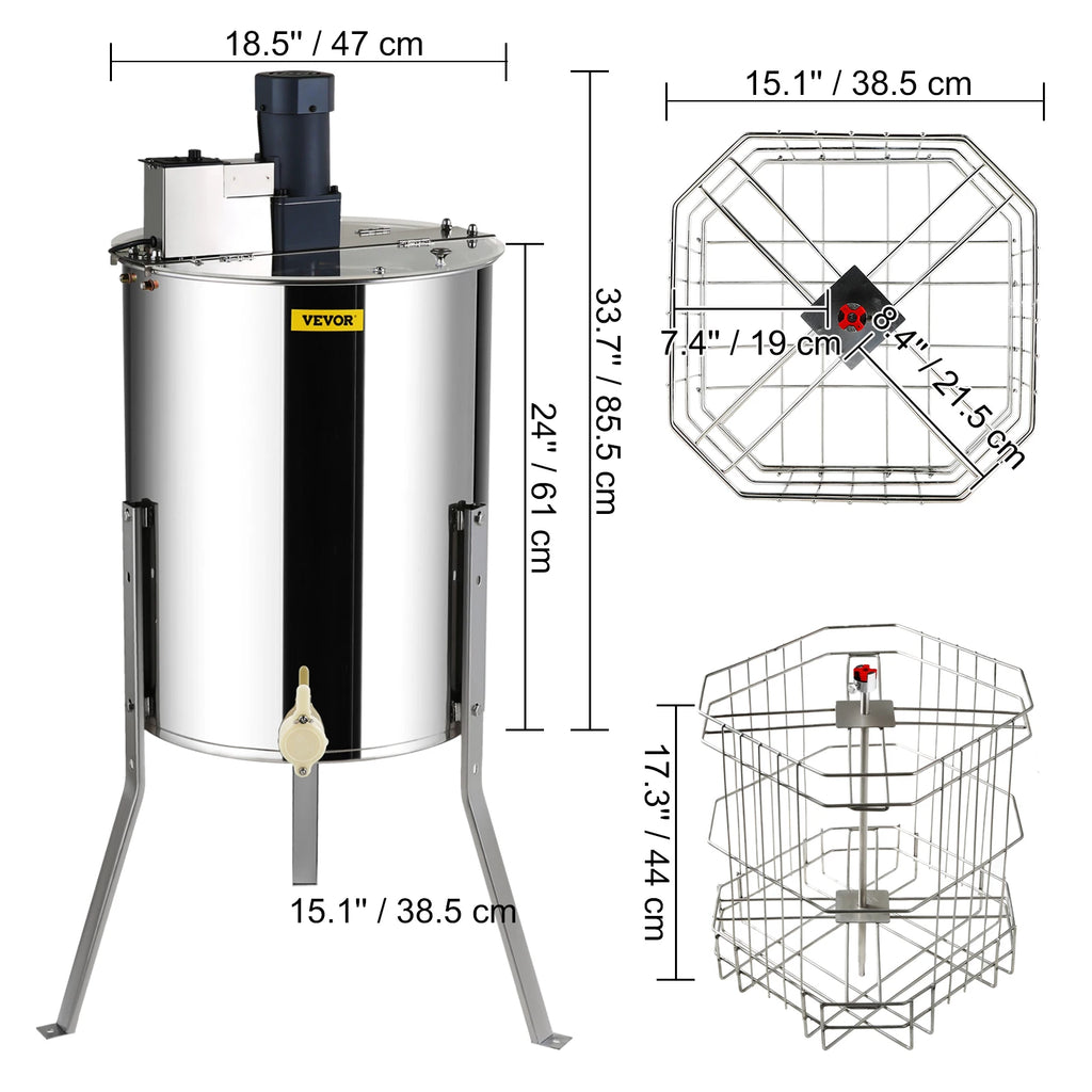 SucceBuy Honey Extractor 2 3 4 Frame Manual Electric Stainless Steel Honeycomb Spinner Crank Centrifuge Beekeeping Equipment