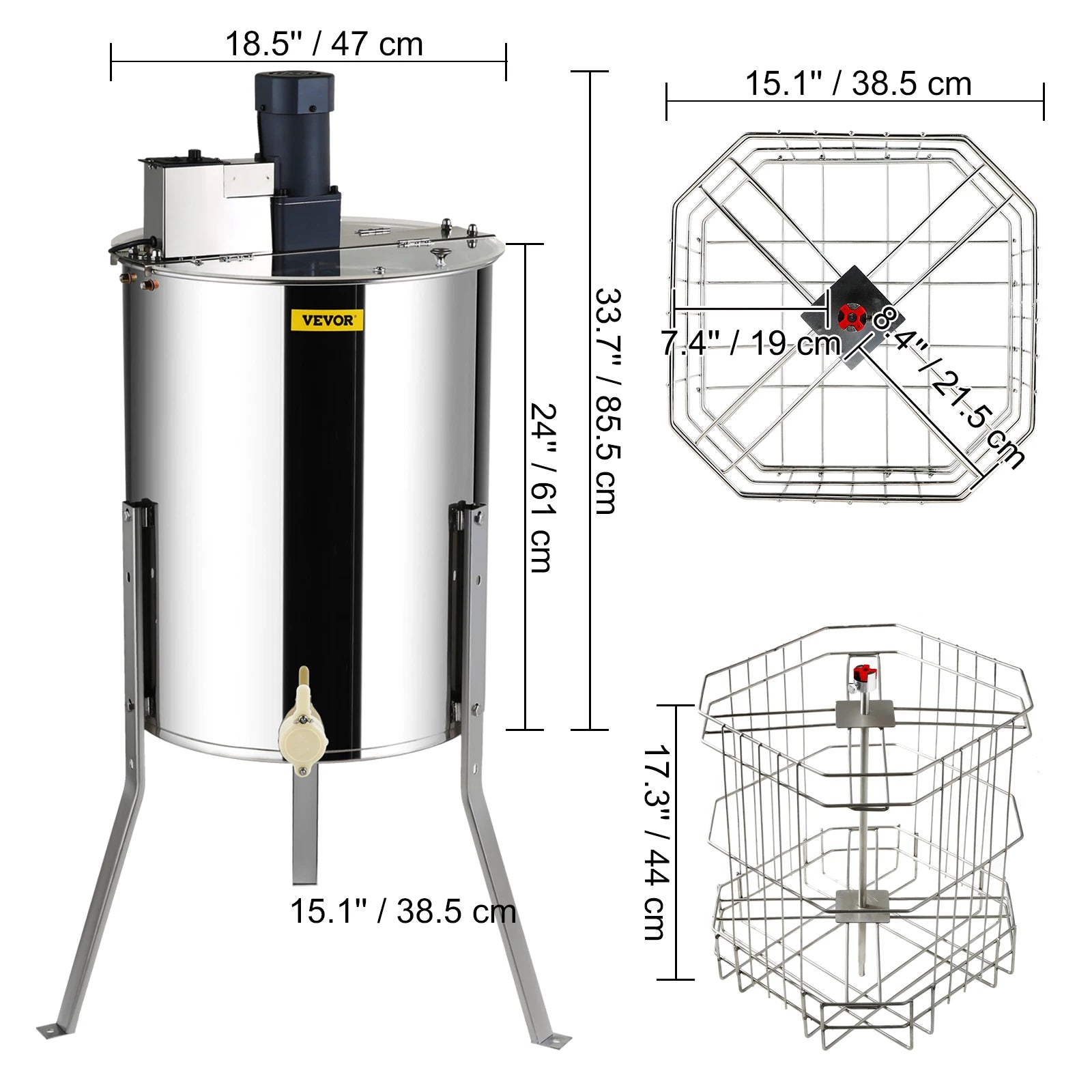 SucceBuy Honey Extractor 2 3 4 Frame Manual Electric Stainless Steel Honeycomb Spinner Crank Centrifuge Beekeeping Equipment