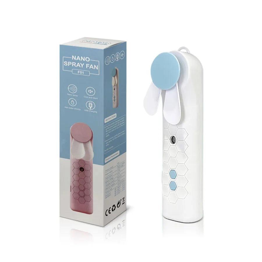 Portable Handheld Mist Fan - USB Rechargeable 2-in-1 Air Cooler & Facial Humidifier | AlluCanFind
