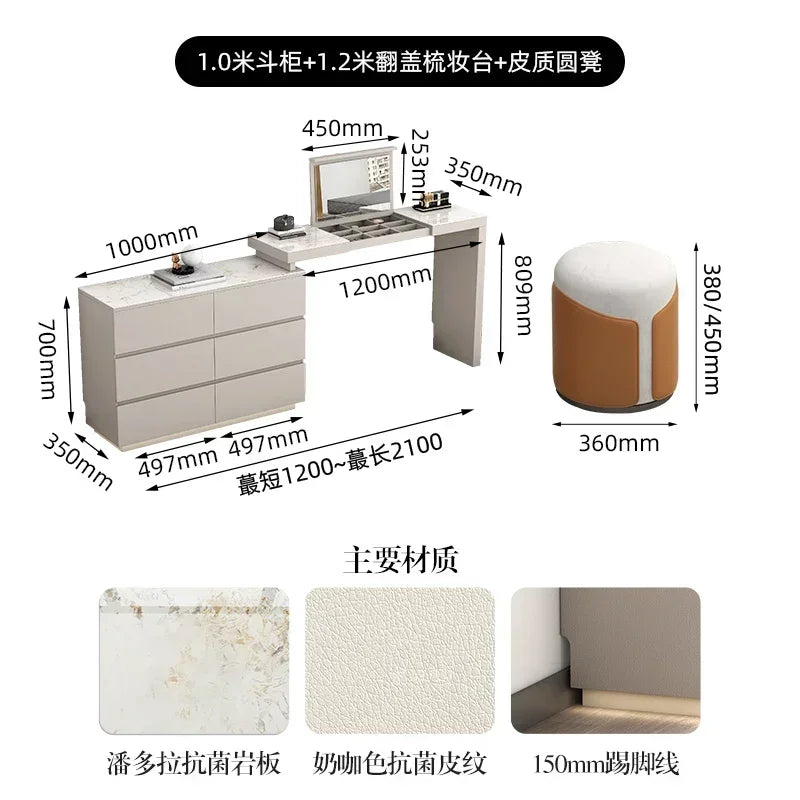 Minimalist bedroom dresser, storage cabinet, retractable bedside chest of drawers, dressing table, folding mirror