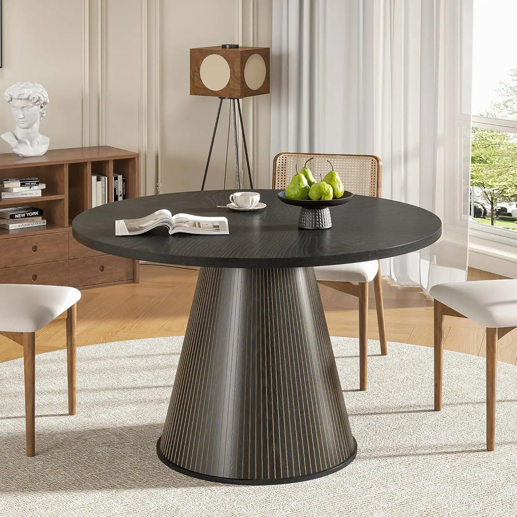 Round Dining Table for 4, Farmhouse Fluted Dining Kitchen Table, 47 Inch Modern Wood Small Circle Dining Table for Kitchen