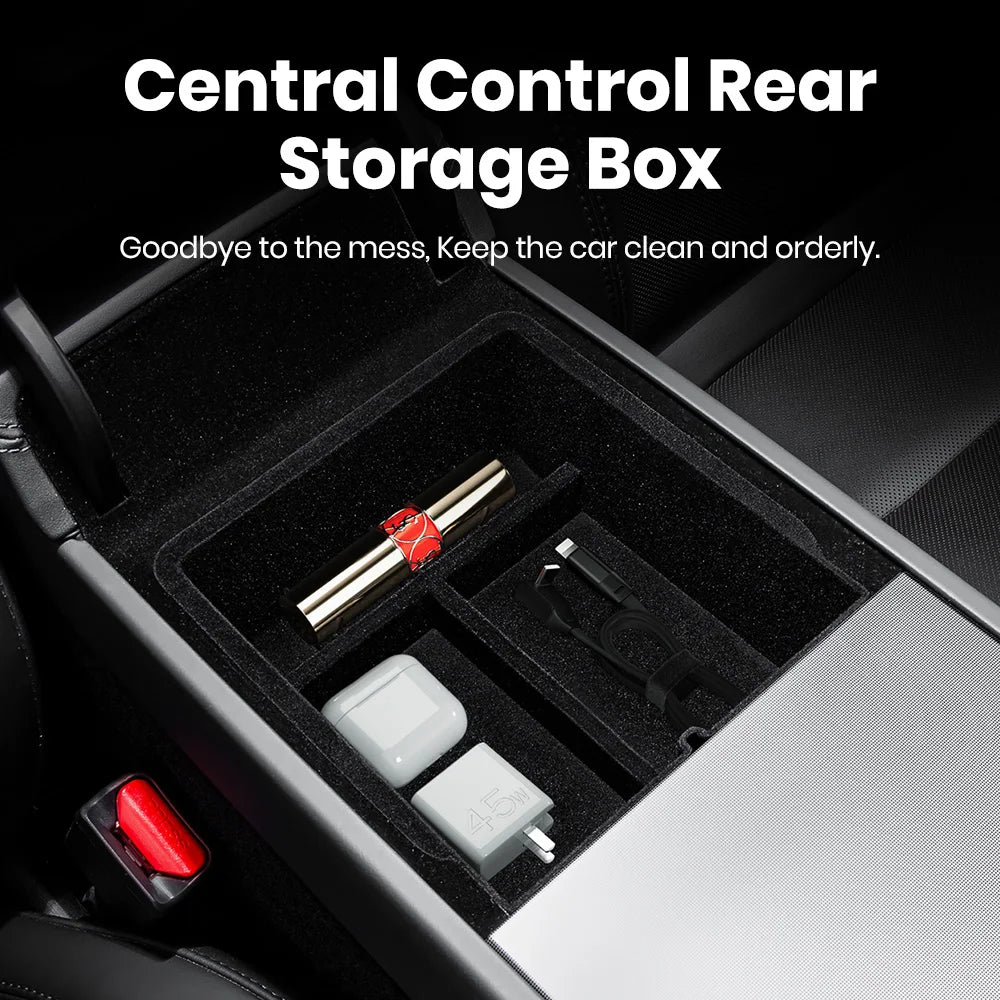 YZ For Tesla Model 3 Highland 2024 Model Y Juniper 2025 Storage Box Center Armrest Hidden Box Cup Holder Organizer Accessories