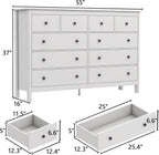 10 Drawer Dresser, 55" Modern White Dressers and Chests of Drawers