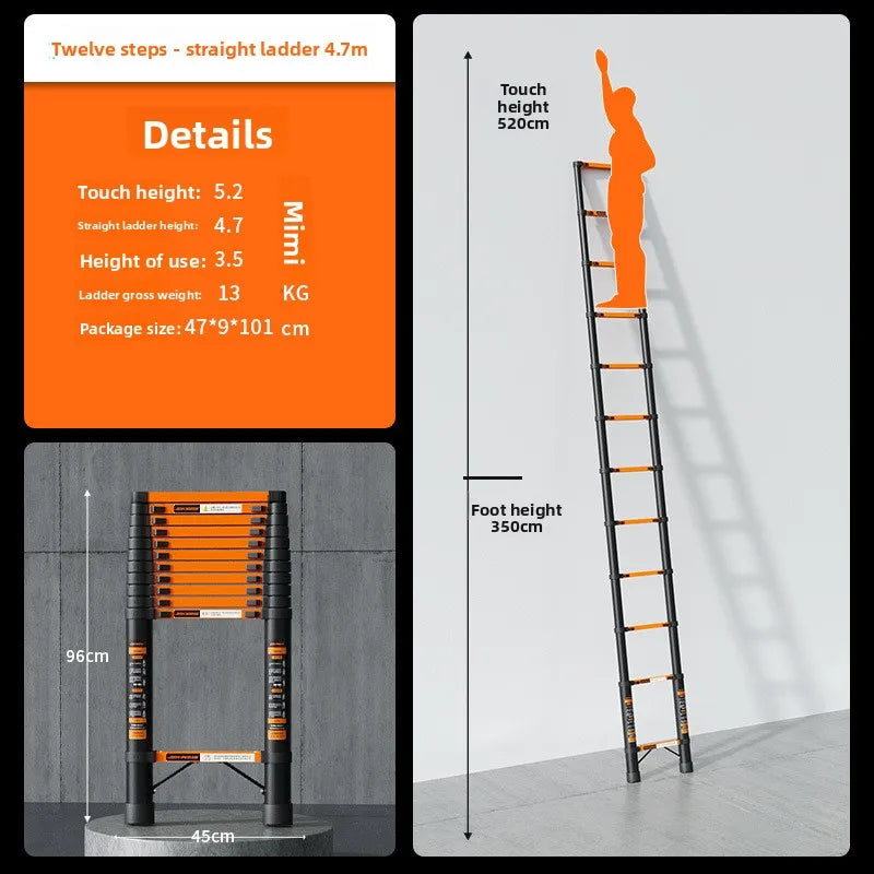 Thickened carbon steel telescopic ladder Multifunctional herringbone ladder Bamboo ladder Lifting  folding engineering staircase