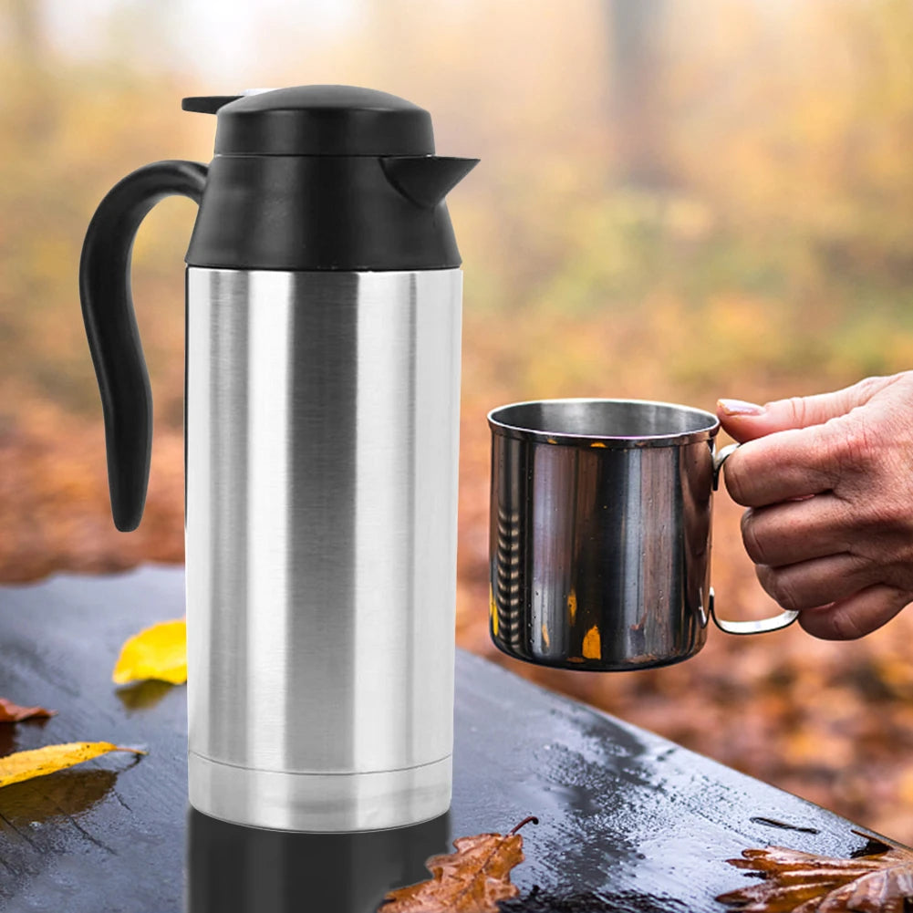 12/24V Car Electric Kettle Stainless Steel 750ml Kettle Pot Heated Boil Dry Protection Heating Travel Cup Kettle Quick Boiling