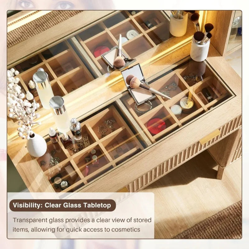 Luxurious and High-grade Cosmetic Table, Large-capacity and Multi-storage Closet Integrated Dresser with Mirror Cosmetic Table