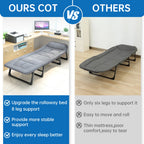 Niceway 6 Adjustable Positions Camping Cot with Mattress & Pillow for Adults 550LBS Heavy Duty Sleeping Cot Outdoor Folding Bed