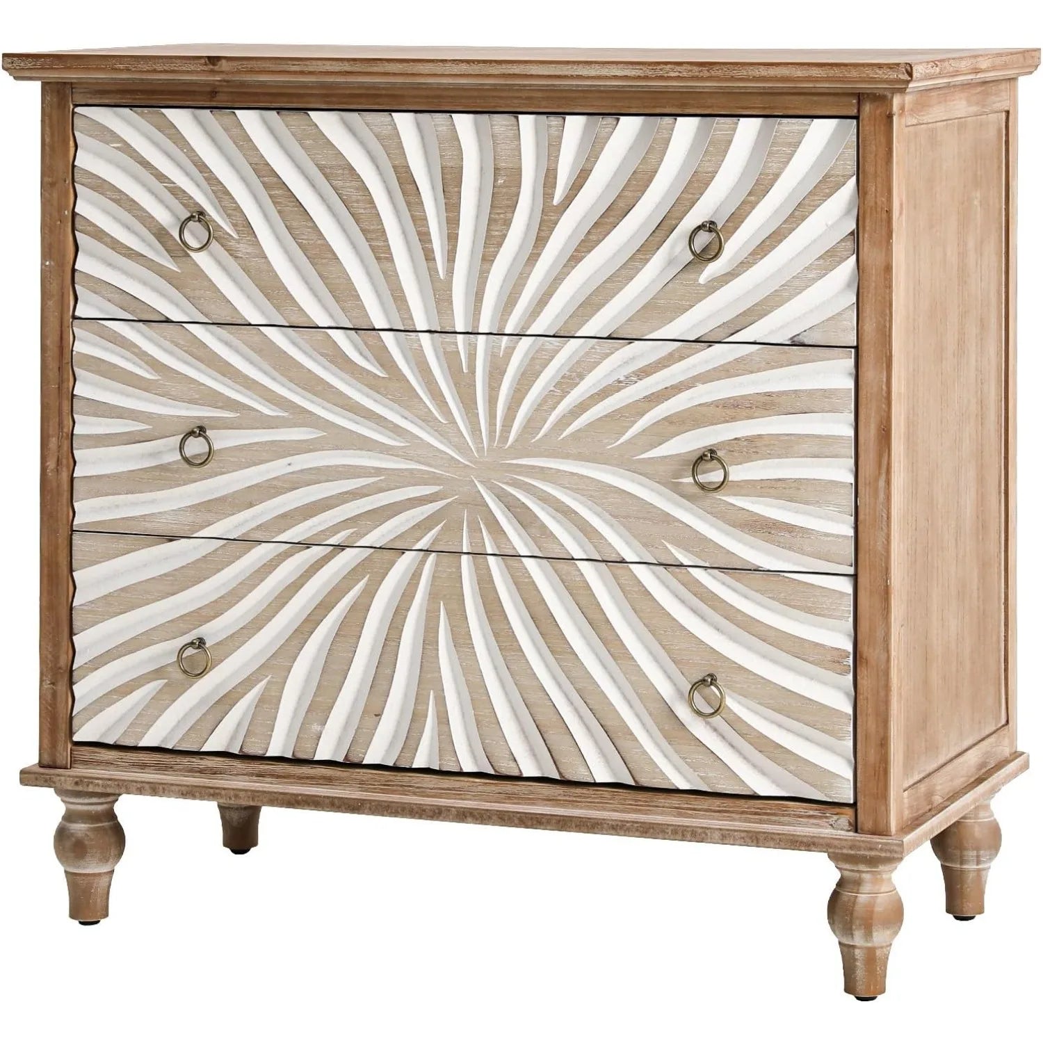 Royalcraft 3 Drawer Dresser with Pattern Carved Drawers, Vintage 3 Chest of Drawers for Bedroom, Wide Nightstand with Gourd Legs