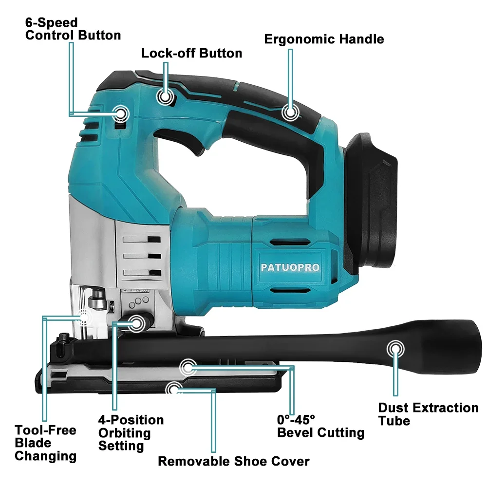 21V Brushless Cordless Jig Saw Electric Jigsaw 6 Speed 4 Position Orbital Setting Woodworking Power Tools Fit Makita 18V Battery