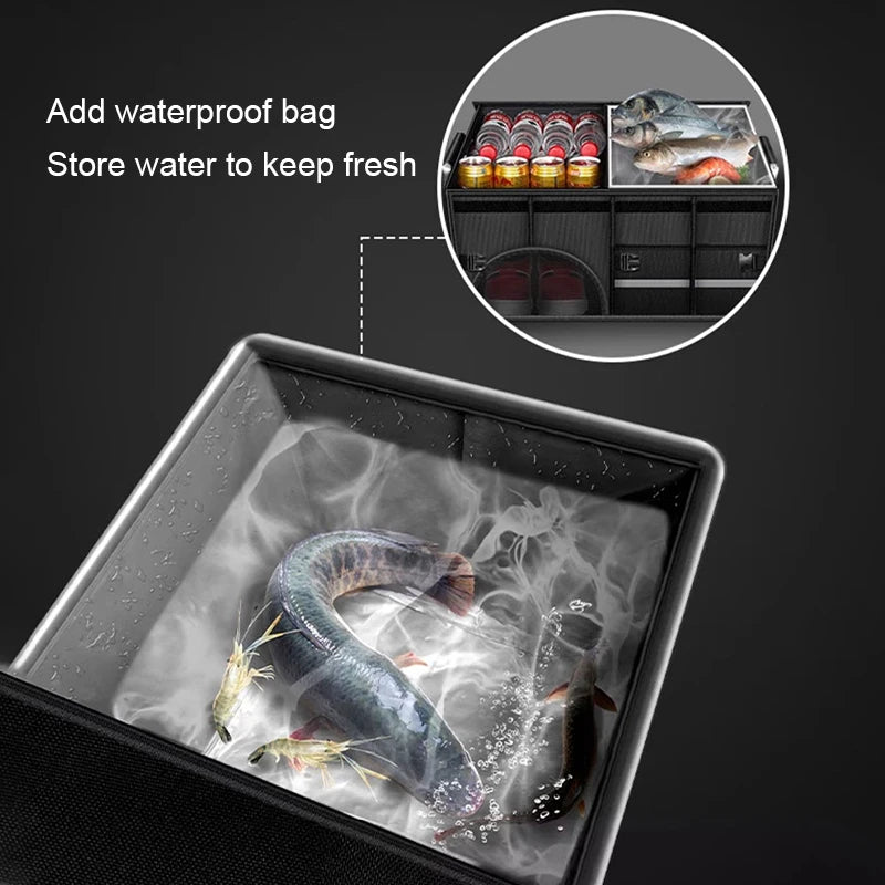 SEAMETAL Ultra-Large Trunk Organizer 72L/110L Foldable Oxford Cloth Portable Storage Box with Waterproof Pouch Fishing/Camping